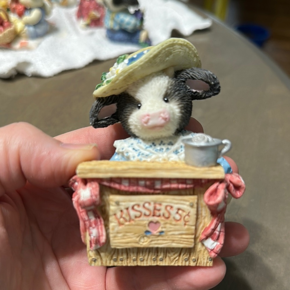 Charming Cow Figurine with Hat - Black and White